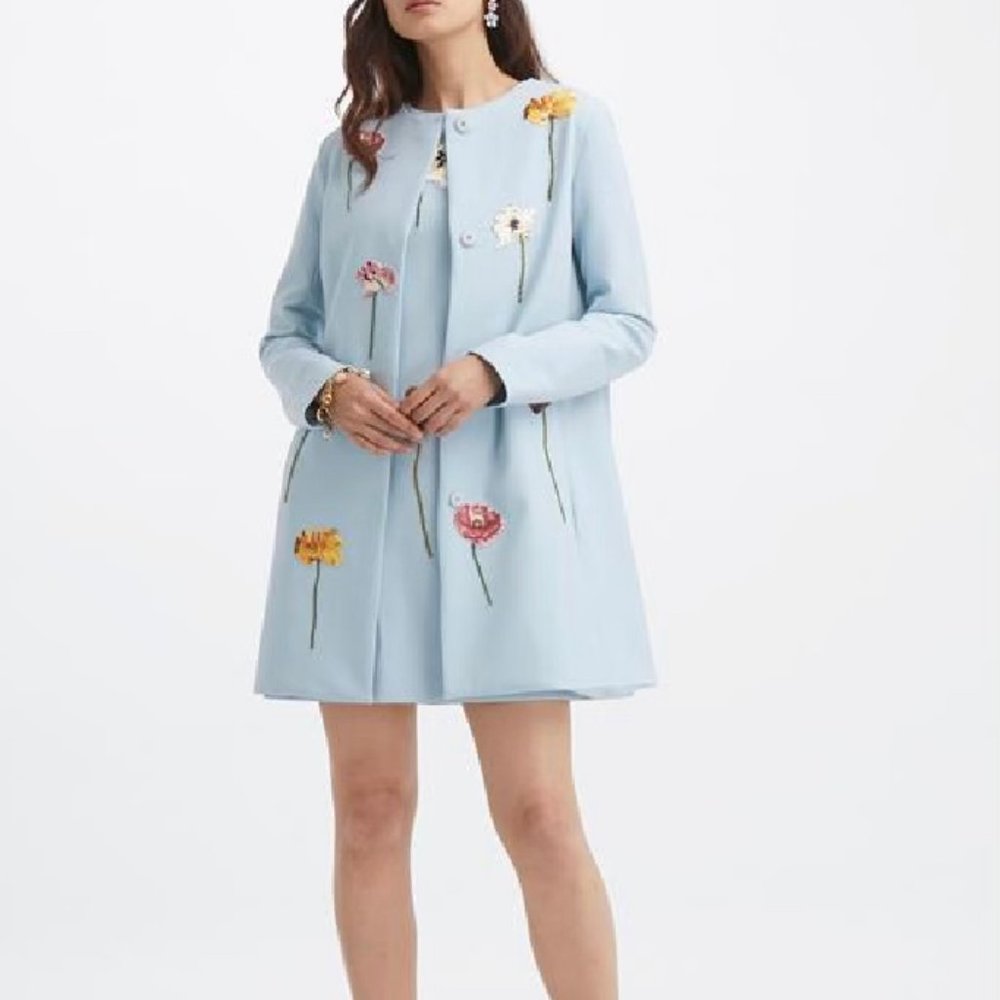 BRAND NEW Oscar de la Renta Floral-embroidered coat Size 8